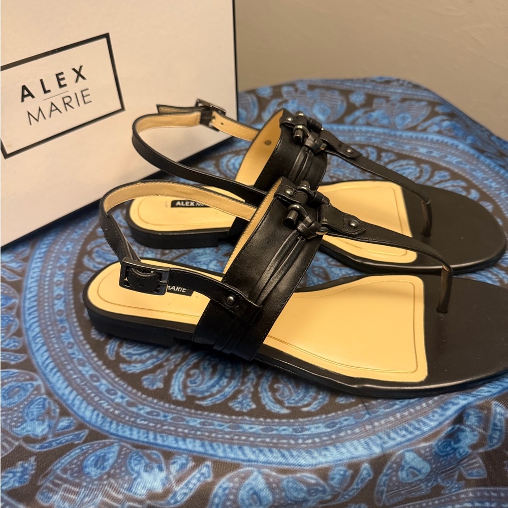 Alex Marie Black T-Strap Slingback Sandals - Picture 5 of 9